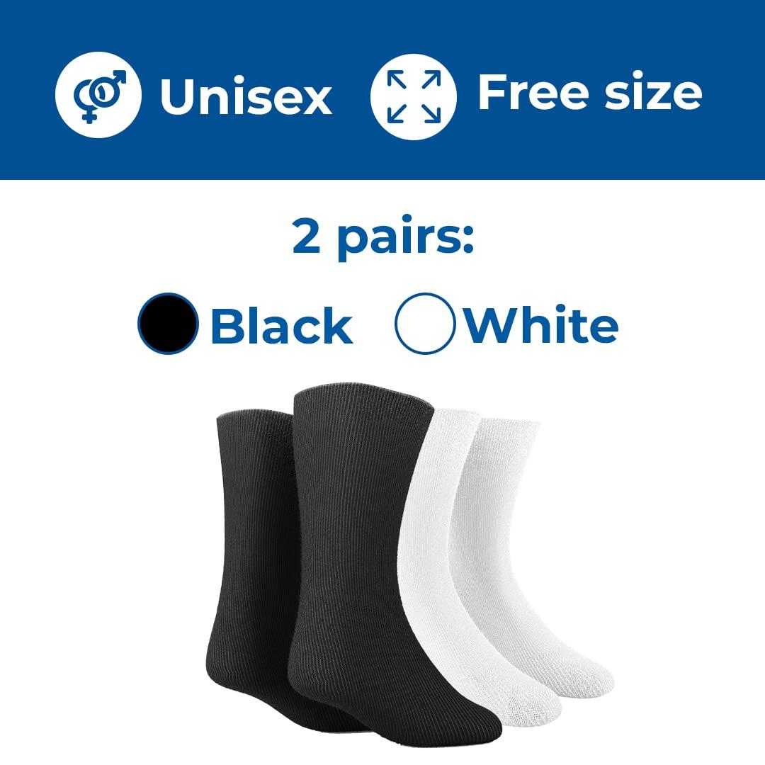 Dr Foot Dr Foot Diabetic & Arthritis Socks Anti-Microbial And Anti-Odour Over the Knee Socks Ultra-Soft Cushioned Sole Premium Combed Cotton Unisex, Free Size 2 Pairs (Black, White) (Pack Of 2)