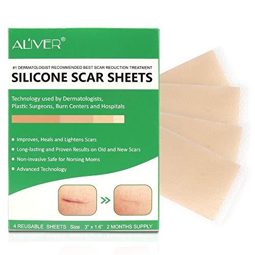 Purvigor Reusable Silicone Scar Removal Sheets, Professional Silicone Scar Sheets, for Scars Caused by C-Section, Surgery, Burn, Injuries, Acnes and Stretch Marks, Works on Old & New Scars, 4 Sheets