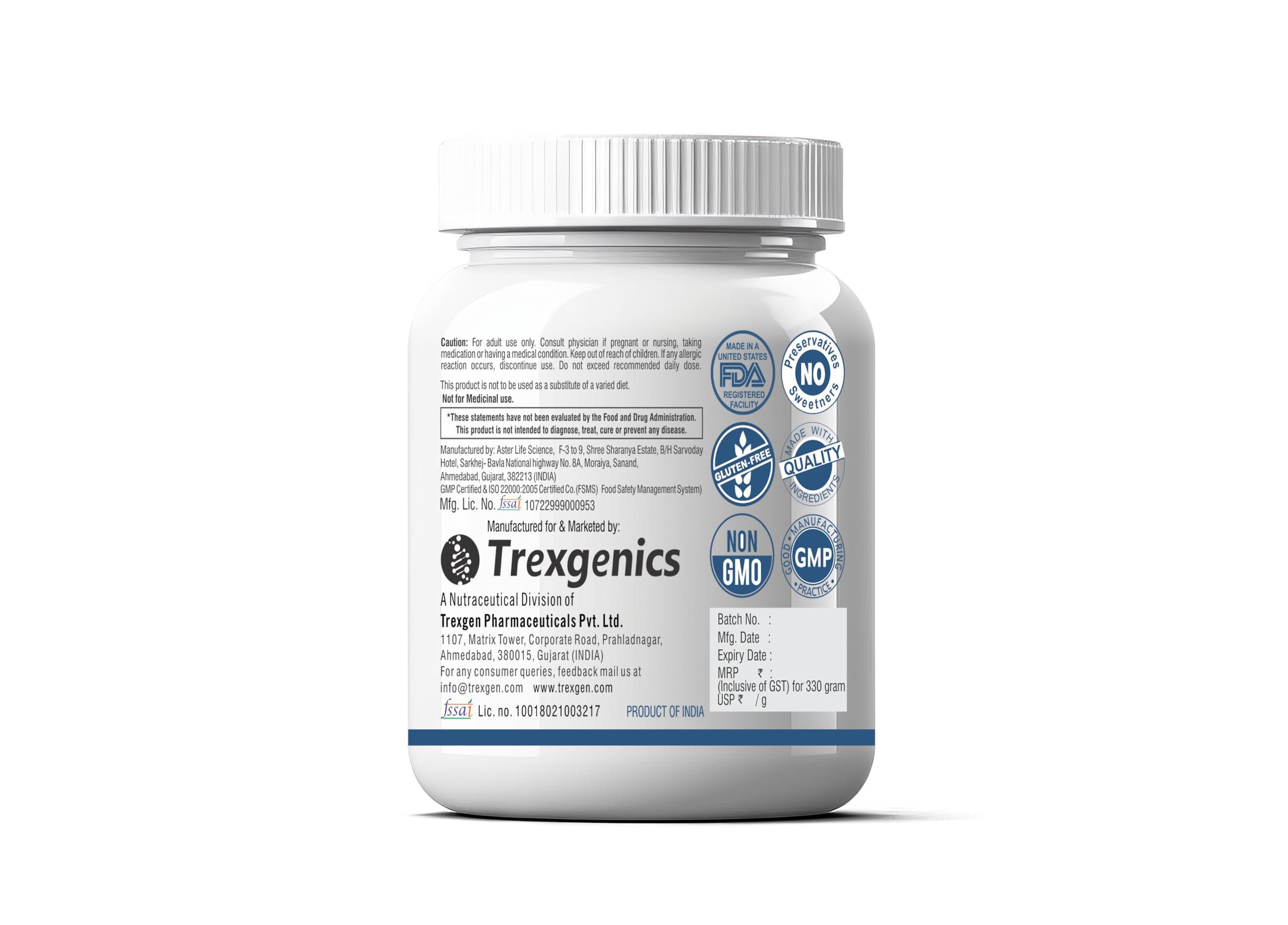 Trexgenics Trexgenics PREFIBRE 4X Natural PREBIOTIC FIBRES -Digestive & Gut Health Support, Frutafit HD Inulin, Fossence Fructooligosaccharides, Sunfiber PHGG & Gum Acacia Fibre, VEGETARIAN(330 gram) (Pack of 1)