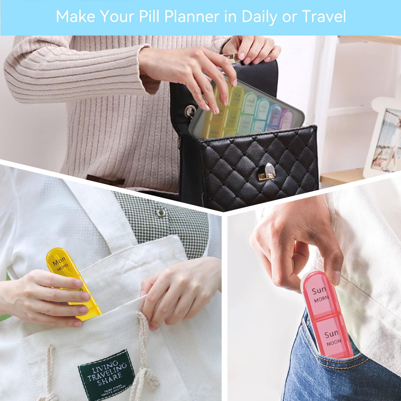 SUMMUE SUMMUE Weekly Pill Organizer 3 Times A Day, 7 Day Pill Box Large Compartments Moisture-Proof Pill Case, Daily Portable Travel Morning Noon Evening Pill Container, for Fish Oils, Vitamins, Supplements