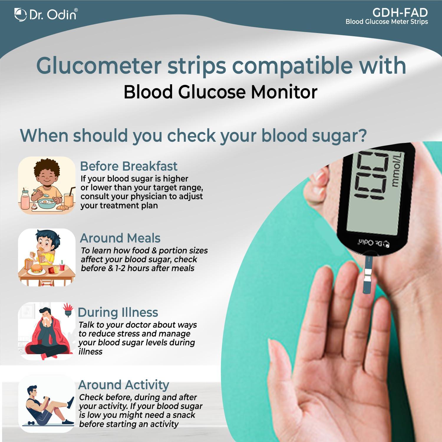 Dr. Odin Dr. Odin AC-307 (GDH-FAD) Blood Glucose Test Strips, For Self Testing Sugar Levels With GDH-FAD Monitoring Machine 50 Glucometer Strips