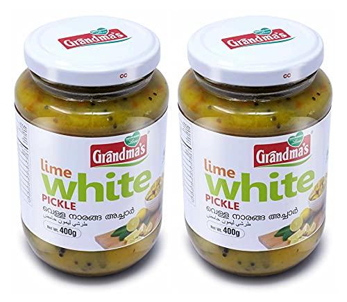 Grandmas Grandmas Authentic Kerala Style Lime White Pickle 400g Bottle | Hot and Spicy South Indian Pickle (Pack of 2)