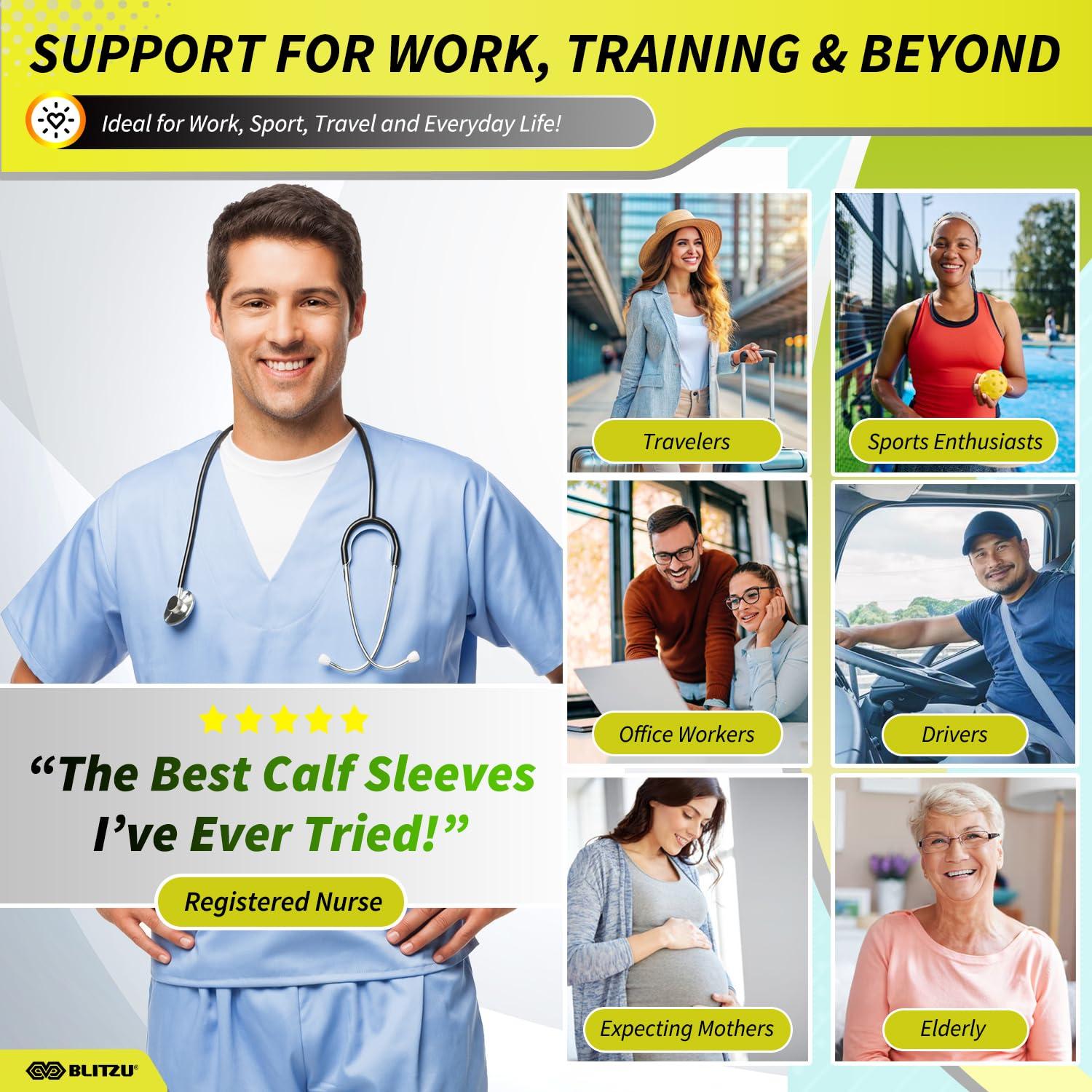 BLITZU BLITZU Calf Compression Sleeves For Women & Men Leg Compression Socks for Runners, Shin Splint, Recovery from Injury & Pain Relief Great for Running, Maternity, Travel, Nurses Nude L-XL