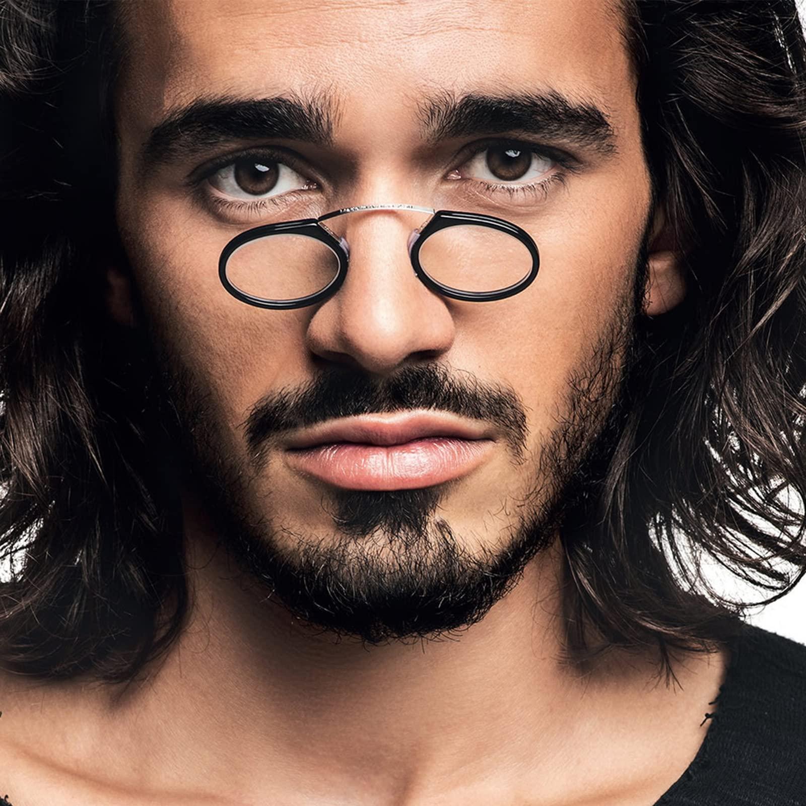 DXYXYO DXYXYO Slim Pocket Armless Clip on Nose Reading Glasses Men, Women 2 Pack Mini Compact Thin Readers with Small Portable Case, 1.5+ Black and Blue