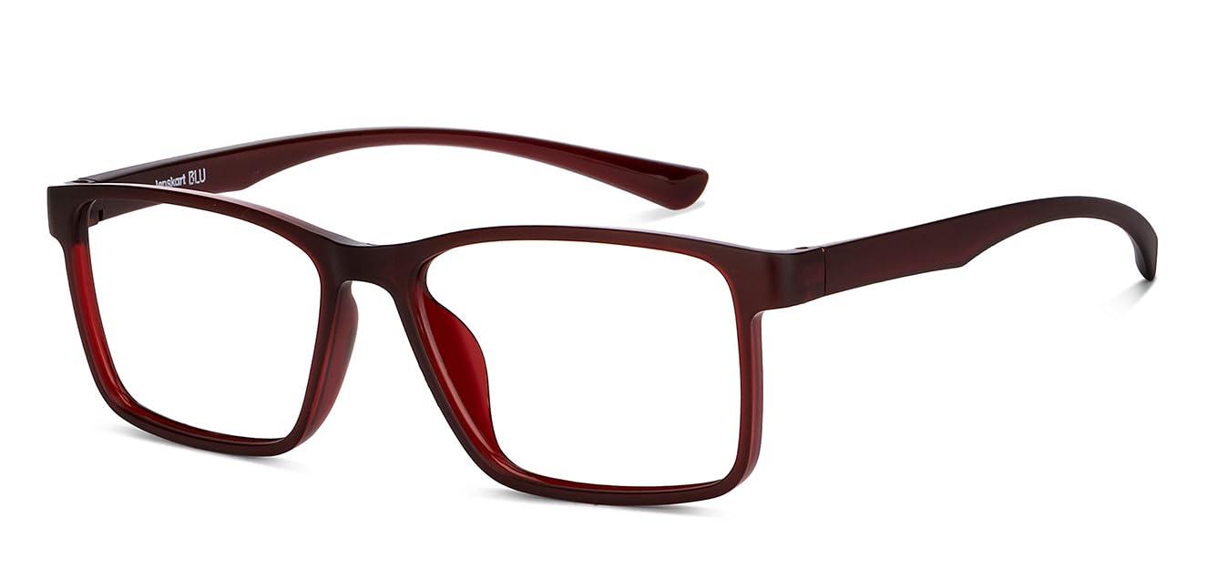 LENSKART BLU LENSKART BLU | Zero Power Blue Cut Computer Glasses | Anti Glare, Lightweight & Blocks Harmful Rays | UV Protection Specs | Maroon | Men & Women | Medium | LB E14283