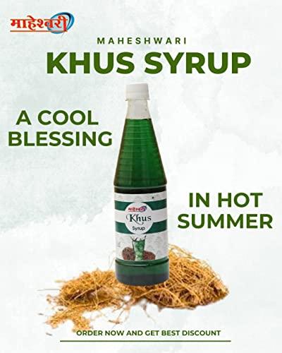 Maheshwari Maheshwari Khus Syrup | Summer Drink Mix| Gluten Free| Refreshing Drink| Easy To Use| Khus Sharbat Syrup | Vetiver Syrup |Instant Refreshing Drink| Tasty & Yummy Drink 750ml