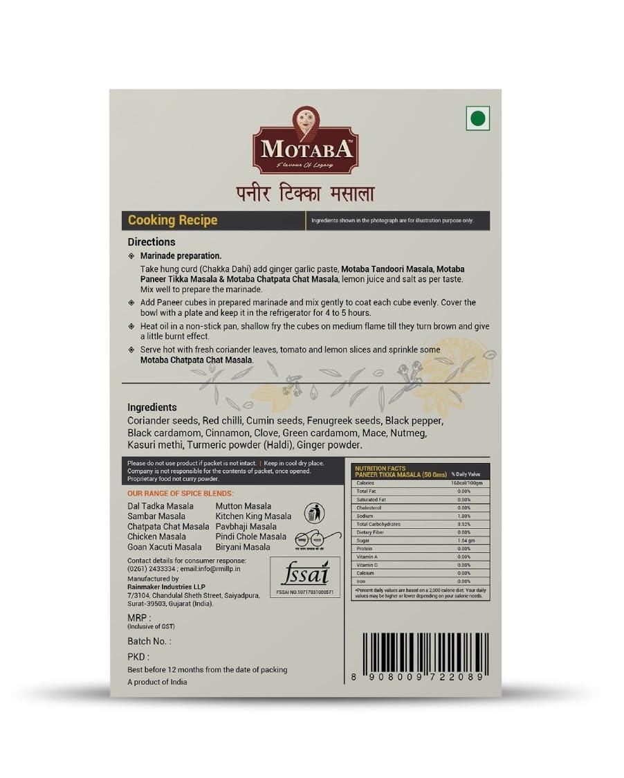 MOTABA Motaba Paneer Tikka Masala- 100Gram | No Artificial Additives and No Pesticides | Spice Mix | Easy to Cook- (100 Grams, Pack of 1)