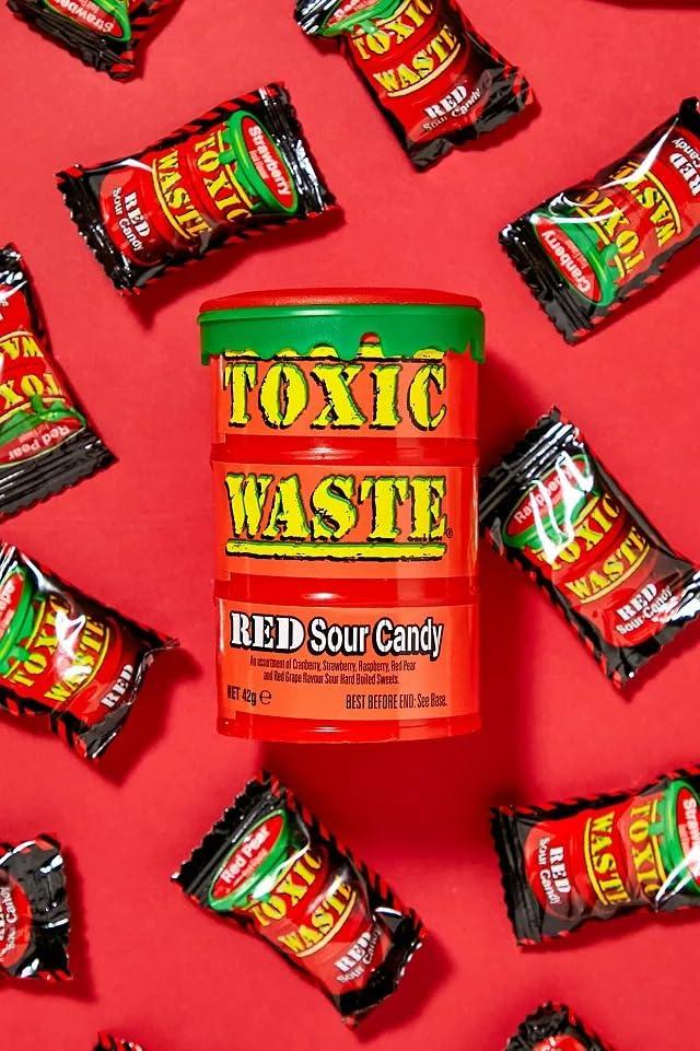 Toxic Waste Toxic Waste Red Sour Candy Assortment Of Cranberry, Strawberry, Raspberry, Red Pear, & Red Grape Flavour Sour Hard Boiled Sweets 42g (UK) (Imported)