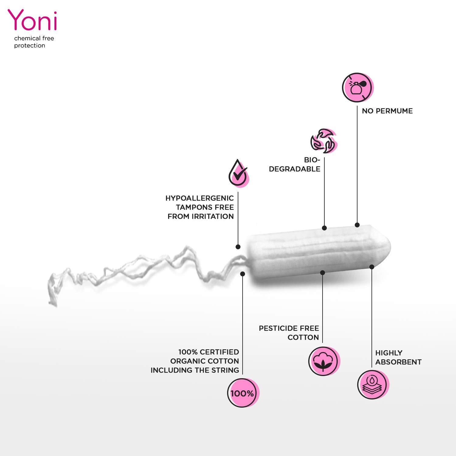 Yoni Yoni Sanitary Pads - Heavy Flow & Tampons - Medium Flow - Organic Cotton, Biodegradable, Eco-friendly, No Plastic, Leak Proof & Optimum Coverage, Designed for Normal-Sensitive Skin, Combo Pack, (10 Sanitary Pads & 10 Tampons)