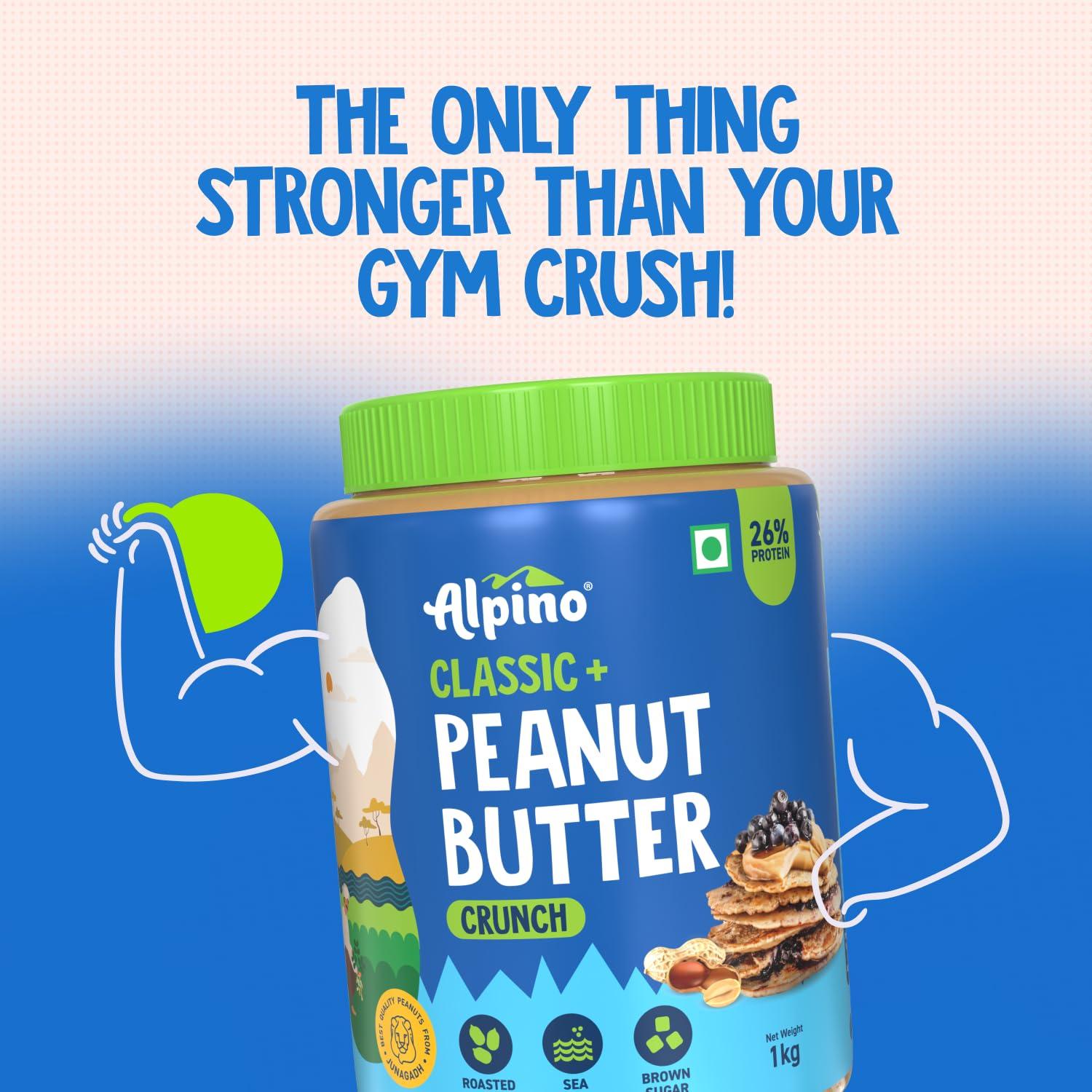 Alpino Alpino Classic Peanut Butter Crunch 1 KG | 90% Roasted Peanuts | High Protein Peanut Butter Crunchy | Gluten-Free | Vegan