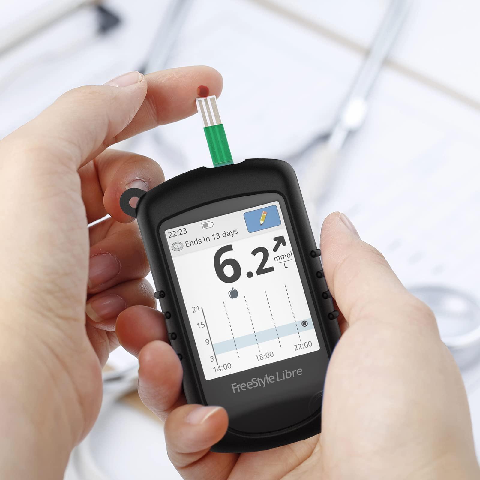 slticase SLTICASE Soft Gel Silicone Freestyle Libre/Libre 2 Reader Cover with Lanyard | Freestyle Silicone Case, Protective Silicone Cover for Freestyle Libre/Libre 2 Protect Reader - Black