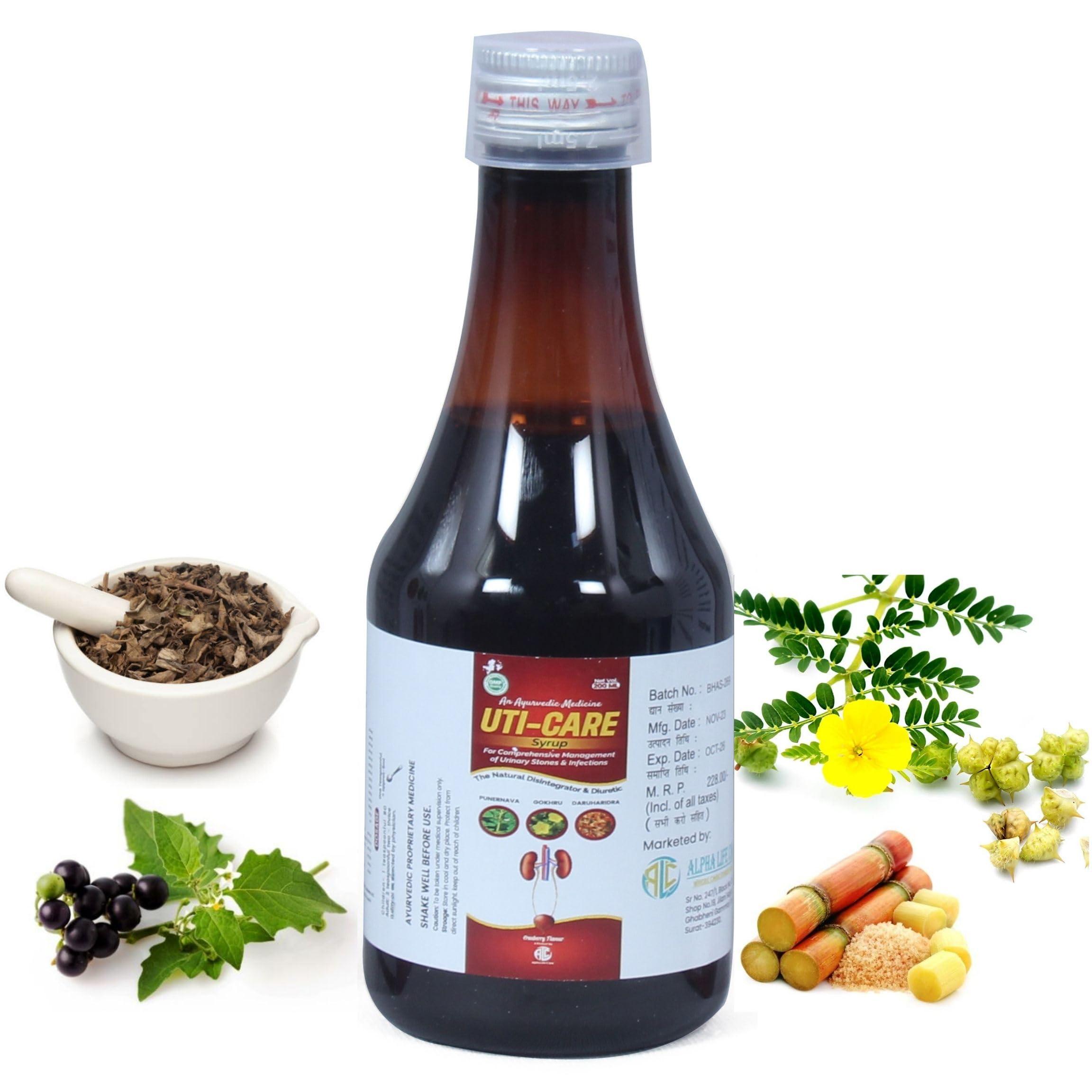 ALPHA LIFE CARE ALPHA LIFE CARE UTI-CARE An Ayurvedic 200ml Syrup For Urinary Track Infection(UTI), Support Kidney Health,Relief from Burning Sensation,Detoxifying Supplement with Punernava, Gokhru & Daruharidra (Pack of 6)