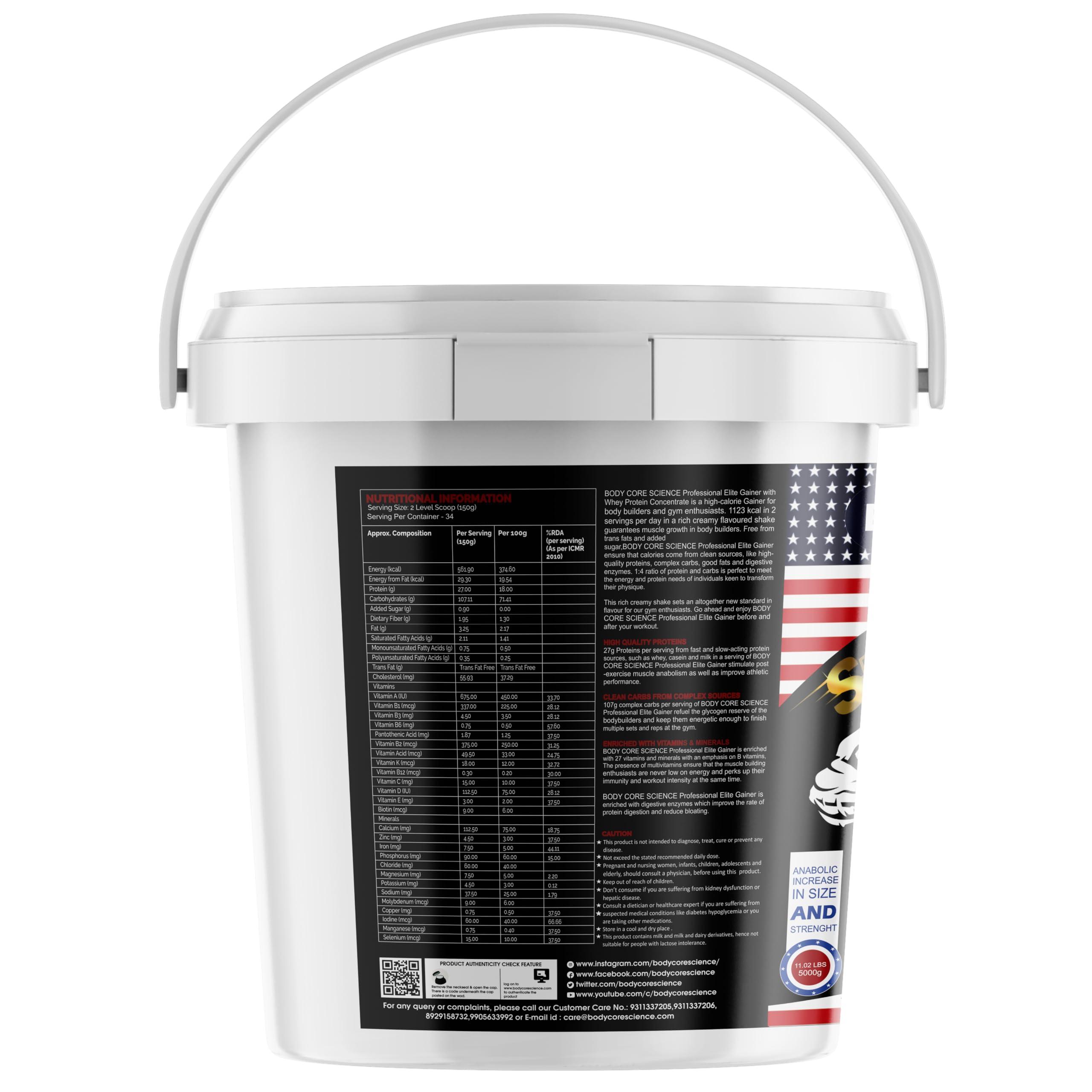 Body Core Science Body Core Science Professional Elite Gainer-5Kg,+Shaker