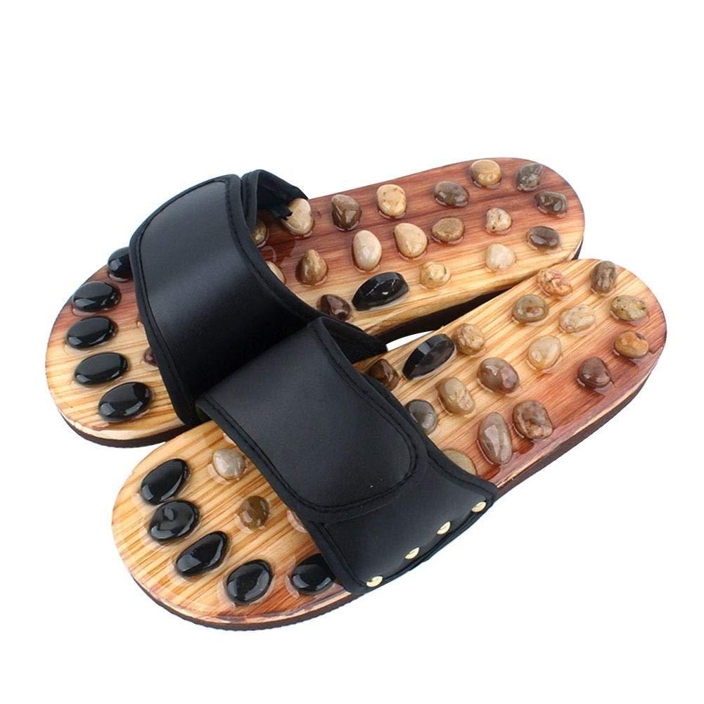Luxafare Luxafare Fitness Massage Slippers Acupuncture Points Foot Massager Slippers Arch Pain Massage Adult Shoes Pebbles Agate Stone Acupressure Wooden Shoe Men Women (42-43)