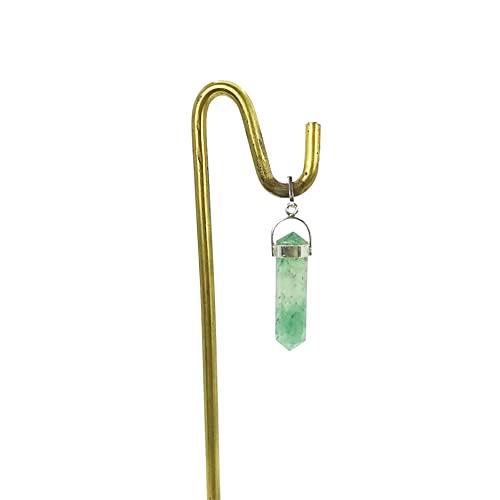 Plus Value Plus Value Green Aventurine Pendant Stone of Good Fortune Pencil Shape Gemstone Jewelry Locket for Men, Women [Pure Silver Cap]