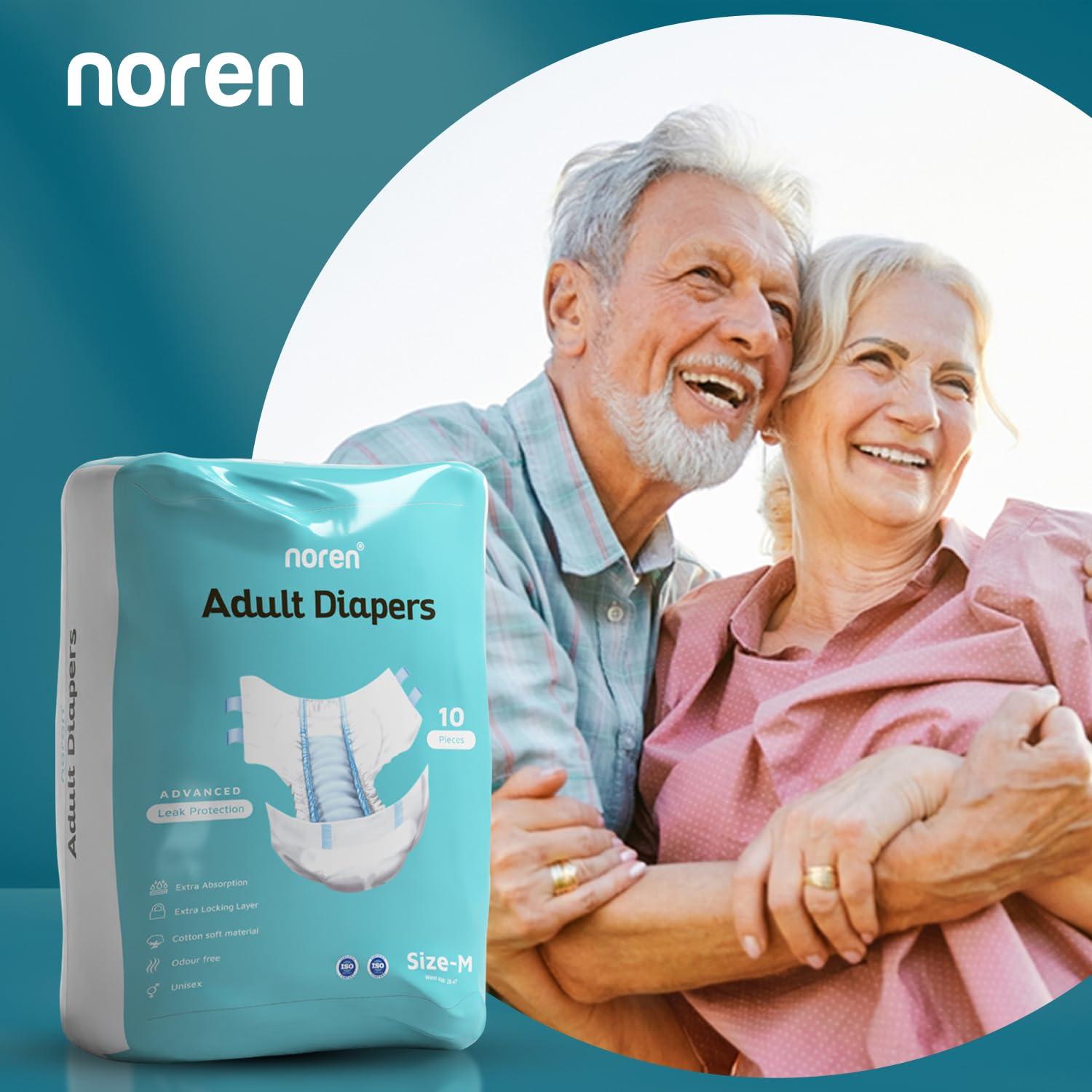 noren Noren Adult Diaper Tape Style, 50 Pieces - Medium, Waist Size (28-47 inches) - Advanced Leak Protection, Cotton Soft Material, Odour free, Senior Citizen Products, Unisex- Pack of 5