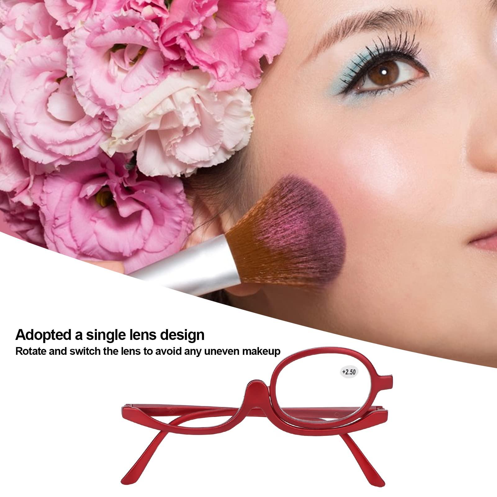 Zunate Zunate Makeup Glasses Single Lens, Rotatable Flip Down Lens Make up Eyeglasses, Readers Magnifier Eyeglasses for Women, Red(+2.50)