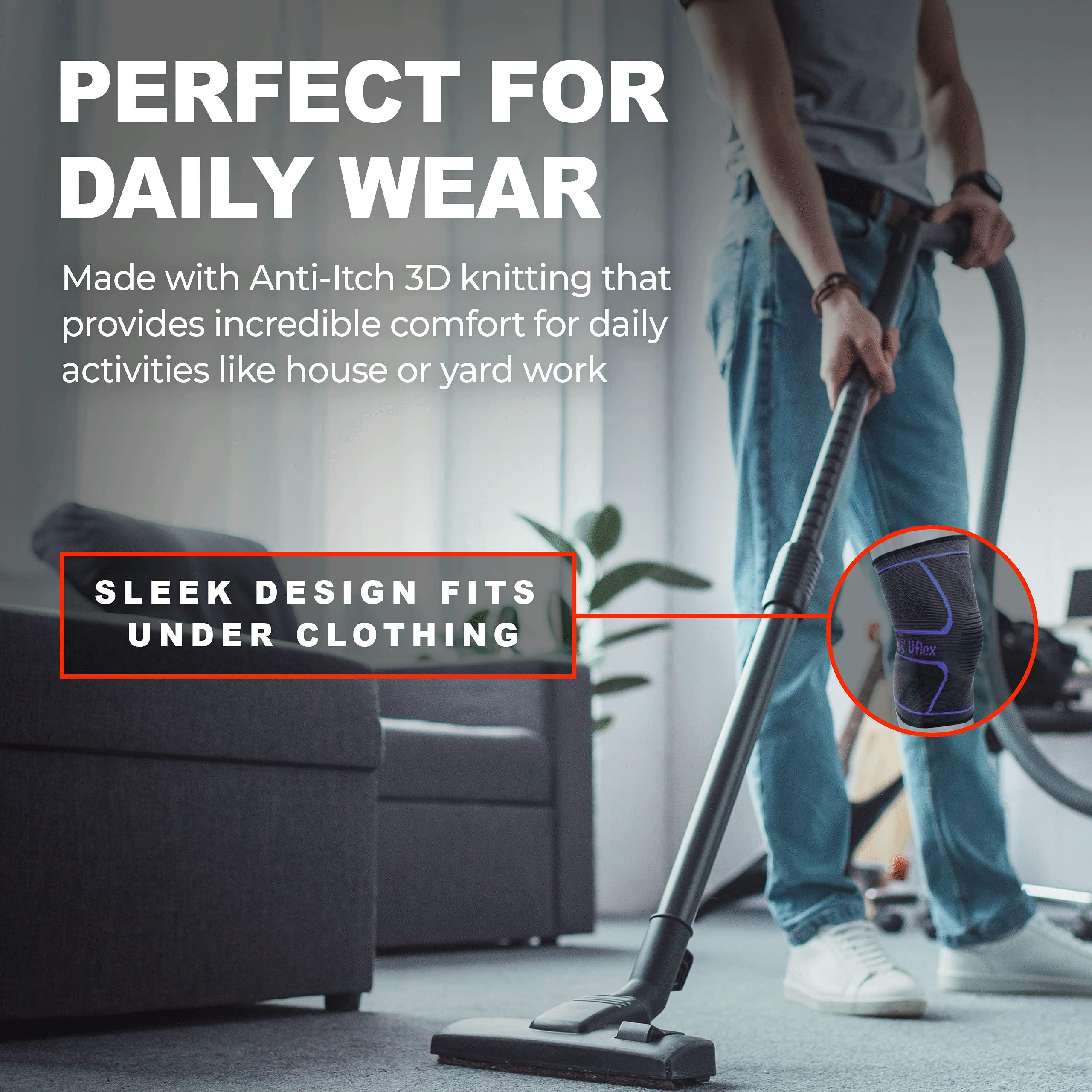 UFlex Athletics UFlex Athletics Knee Compression Sleeve Support for Women and Men - Knee Brace for Pain Relief, Fitness, Weightlifting, Hiking, Sports - Red,X-Large (Pack of 1)