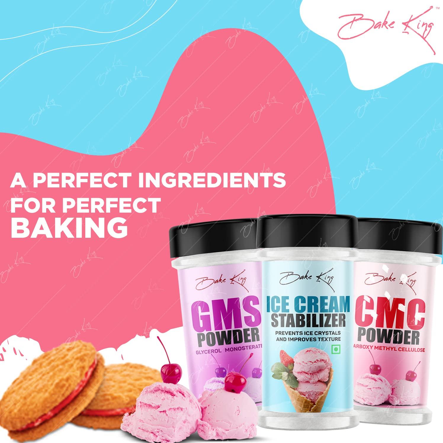 BAKE KING BAKE KING Pack Of 3 Ice Cream Stabilizer 50Gm,Gms Powder (Glycerol Monostearate) 50Gm & Cmc Powder (Carboxymethyl Cellulose) 50Gm|Raising Ingredient Powder|Instant Ice Creams That Improves Texture