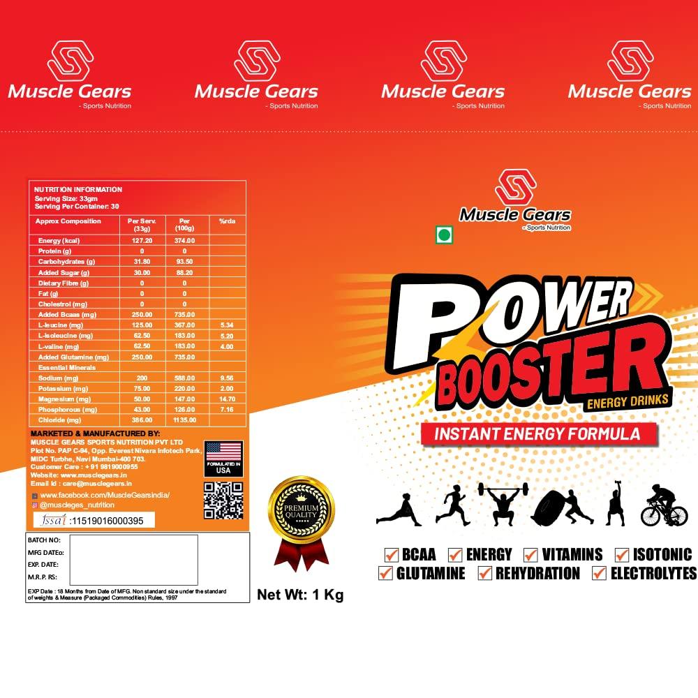 Muscle Gears Muscle Gears Power Booster - FSSAI Certified, Energized and fortifies with Vitamins for Best Results Possible - Energizing Mango Flavor - Pre Workout Supplement