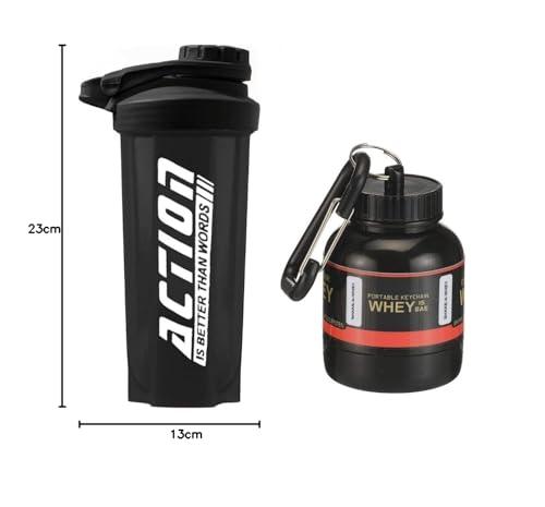 ELLEGIANT ELLEGIANT Gym Shaker Bottle for Protein Shake | Combo Pack with Portable Protein Powder Container | Supplement Powder Carrying Funnel with carbiner Key Chain |Combo Pack of 2 | 700 ML