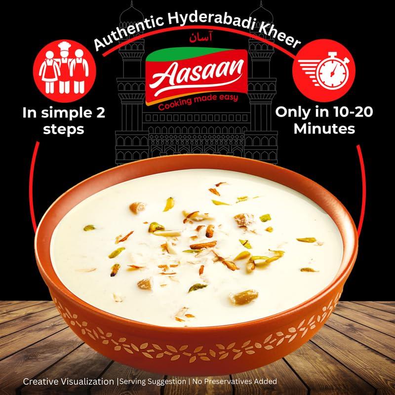 Aasaan Aasaan Kheer Premix 200gms, Ready to Cook Kheer Mix, Instant Hyderabadi Kheer Premix, Indian Sweets Kheer Ready Mix Vegetarian Dessert , Kheer Instant Mix 200G, Indian Rice Pudding Premix (Pack of 1)