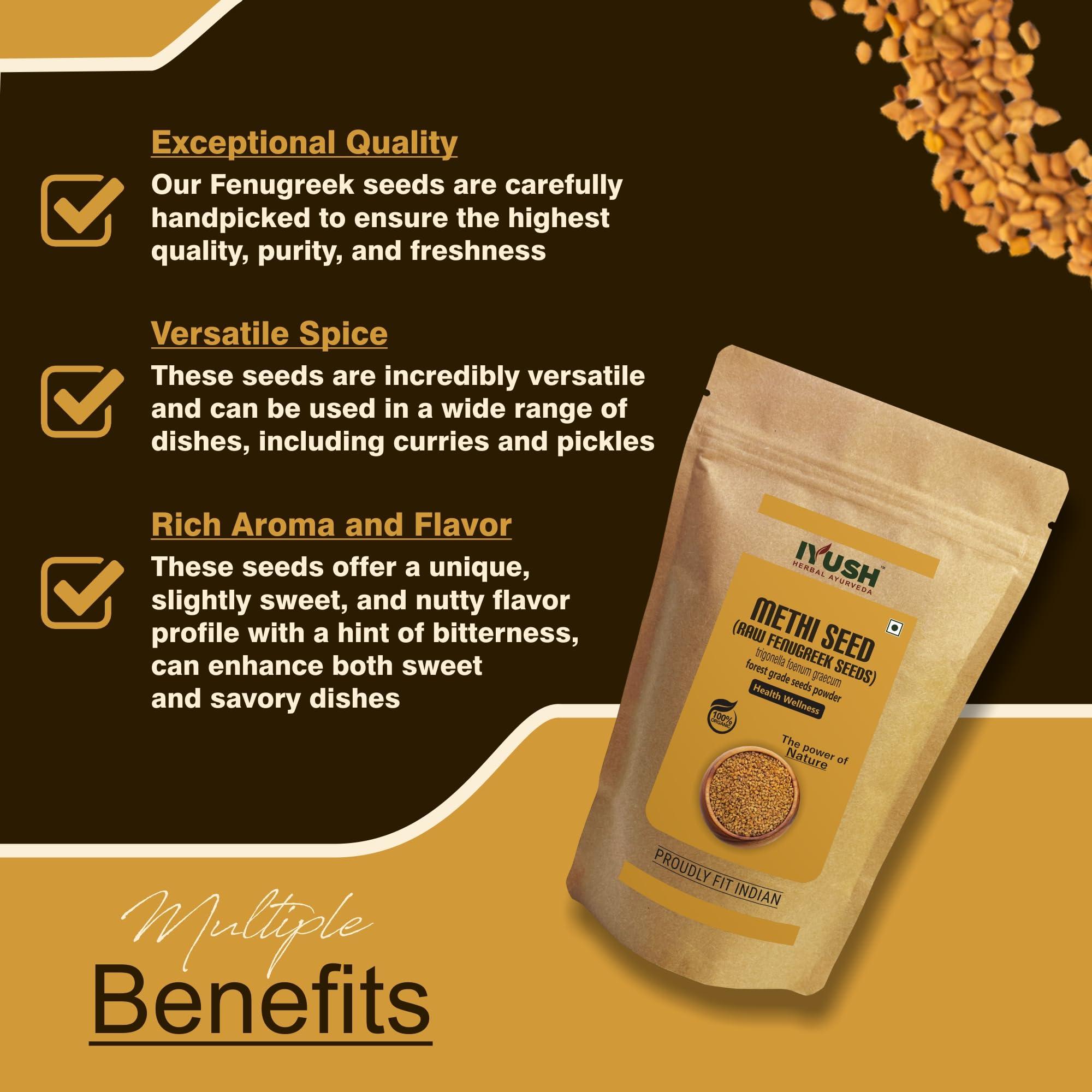 IYUSH IYUSH Herbal Ayurveda Organic Methi Seeds, 900gm | Organic Fenugreek Seeds | Methi Dana Seeds or Dana Methi | Menthulu Seeds | Meethi or Mathi Seeds or Venthayam Seeds | Maithi Dana or Uluva Seeds |