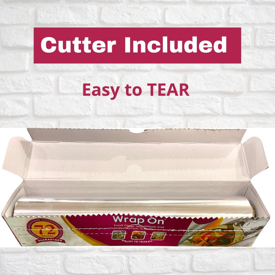 Wrap On Wrap On Aluminium Foil Paper 1 kg 18 Micron Roll for Food Packing with Cutter, Heavy Duty Foil Paper for Food Wrap Roll 1kg, Silver Aluminum Foil Wrap Paper Roll for Roti Kitchen (Pack of 1).