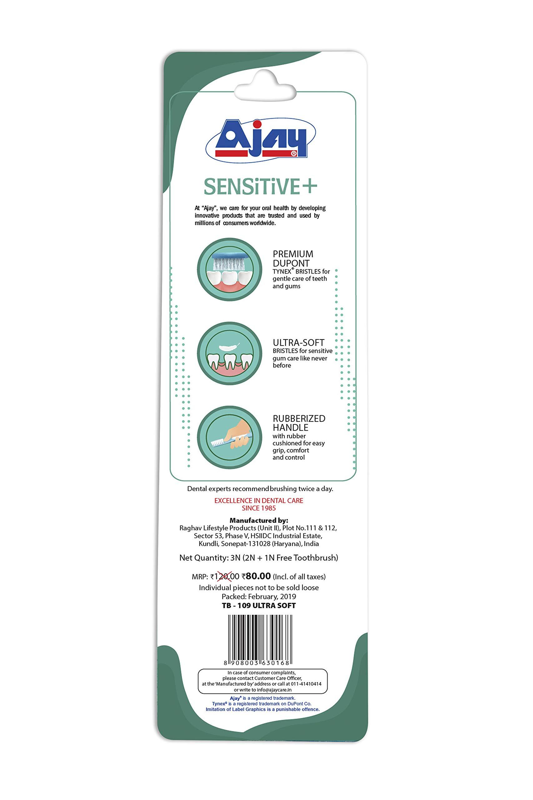 Ajay AJAY SENSITIVE Manual Toothbrush for adults + OFFER PACK,Pack of Assorted color