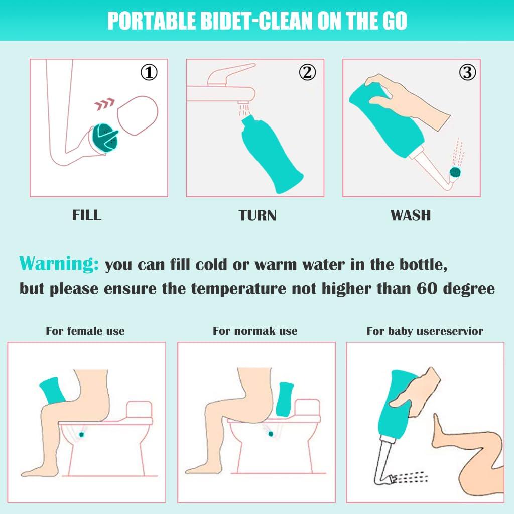 Hannea HANNEA 450ml Portable Retractable Travel Bidet with Bag/2 Nozzles for Toilet Handheld Postpartum Perineal Cleansing Childbirth Cleaner - for Outdoor,Camping,Personal Hygiene (Green)