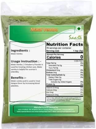 SAARA Saara HERBAL FRESH Malaivembu Leaves Powder, Bakayan, Chinaberry, Melia Azedarach Powder, 800g (Pack of 8 X 100g)