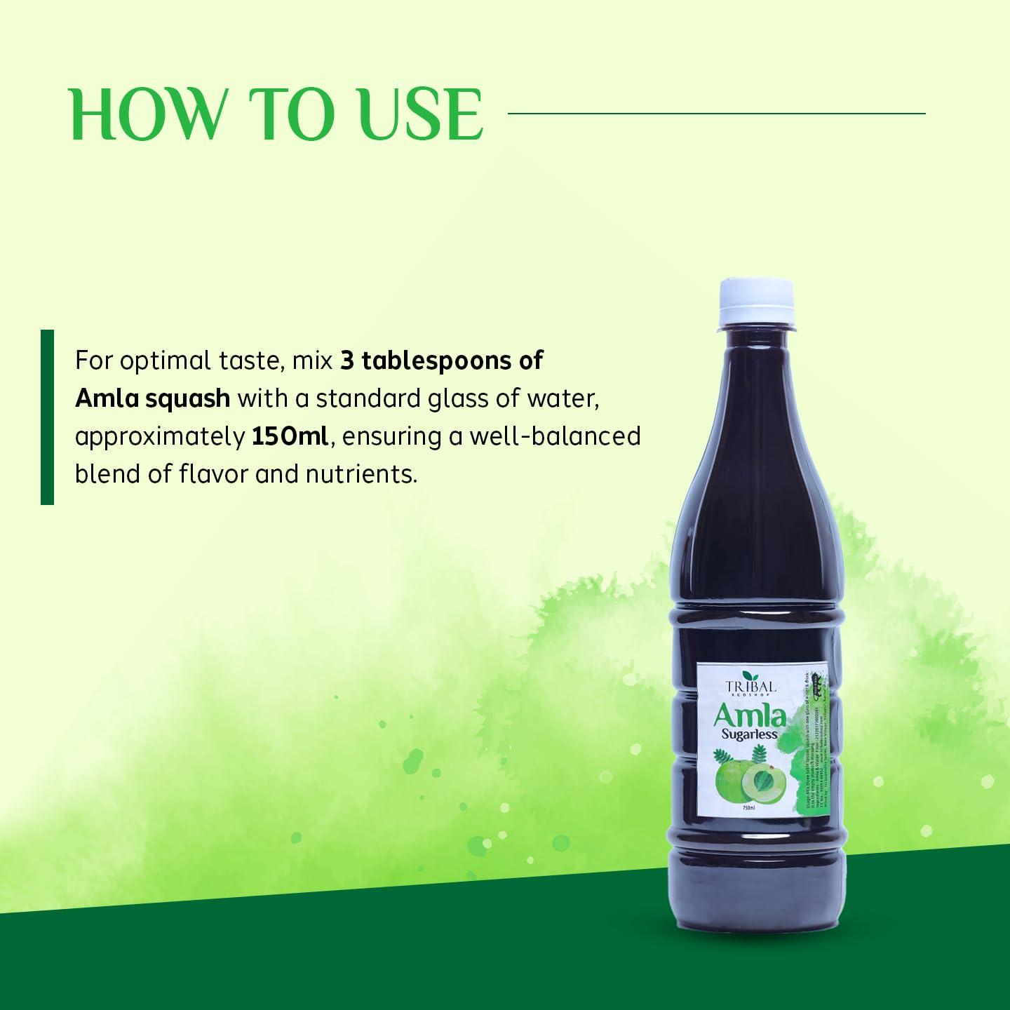 TRIBAL ECOSHOP Tribal Ecoshop Suger Free Amla Healthy Squash | Superfruit for Immunity Booster | Aids Digestion | All Natural Ingredients | 750ml