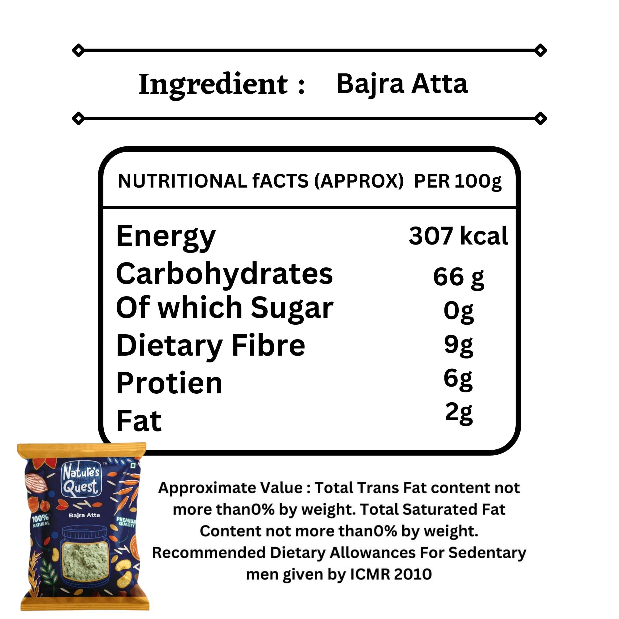 Nature\'s Quest Nature\'s Quest Organic Bajra Flour | Bajra Sabut| Pearl Millet Flour| Bajra Atta| Bajra ka Atta|Sajje| Kambu Mavu| Organic Flour| Gluten Free Atta| High Protein & 100% More Fibre 900 Gms