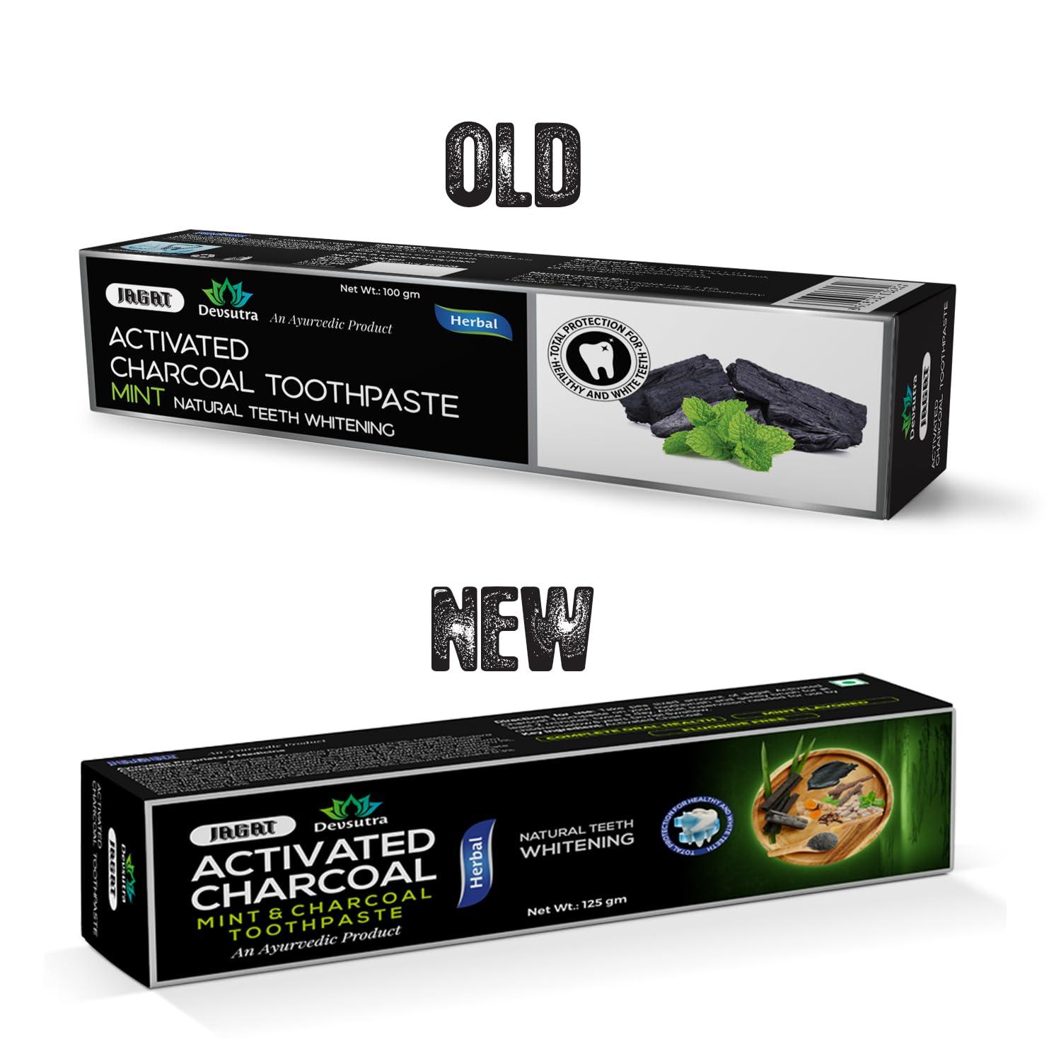 JAGAT Jagat Devsutra Dr. Trusted Ayurvedic HERBAL Activated Charcoal Toothpaste for Teeth Whitening - 100% Natural Formula with Mint Flavour, No Fluoride & Artificial Colours - Pack of 8 (100g x 8)