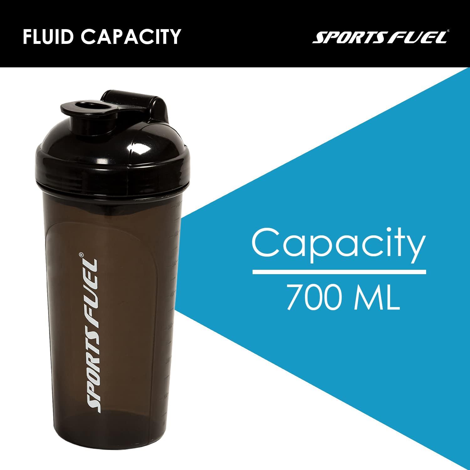 SportsFuel Sports Fuel Shaker Bottles Workout Supplement Protein Shake Gym Water Bottle Gym Sipper Bottle for Men & Women, BPA Free (700 ml) (Black)