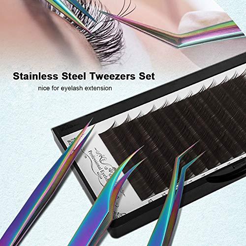 Honeytecs Honeytecs 3 Pieces Eyelash Extension Tweezers Set Stainless Steel Tweezers Lash Extension Tweezers with Storage Case Eye Makeup Tools