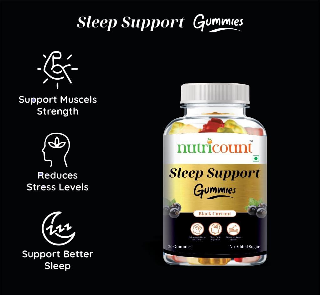 NUTRICOUNT NUTRICOUN T Good Sleep 30 Gummies Melatonin Ashwagandha, Chamomile extract & L-Theanine Support Blissful Sleep & Reduce Stress Natural Black Currant Flavoured 0 Added Sugar Pack-Of-1