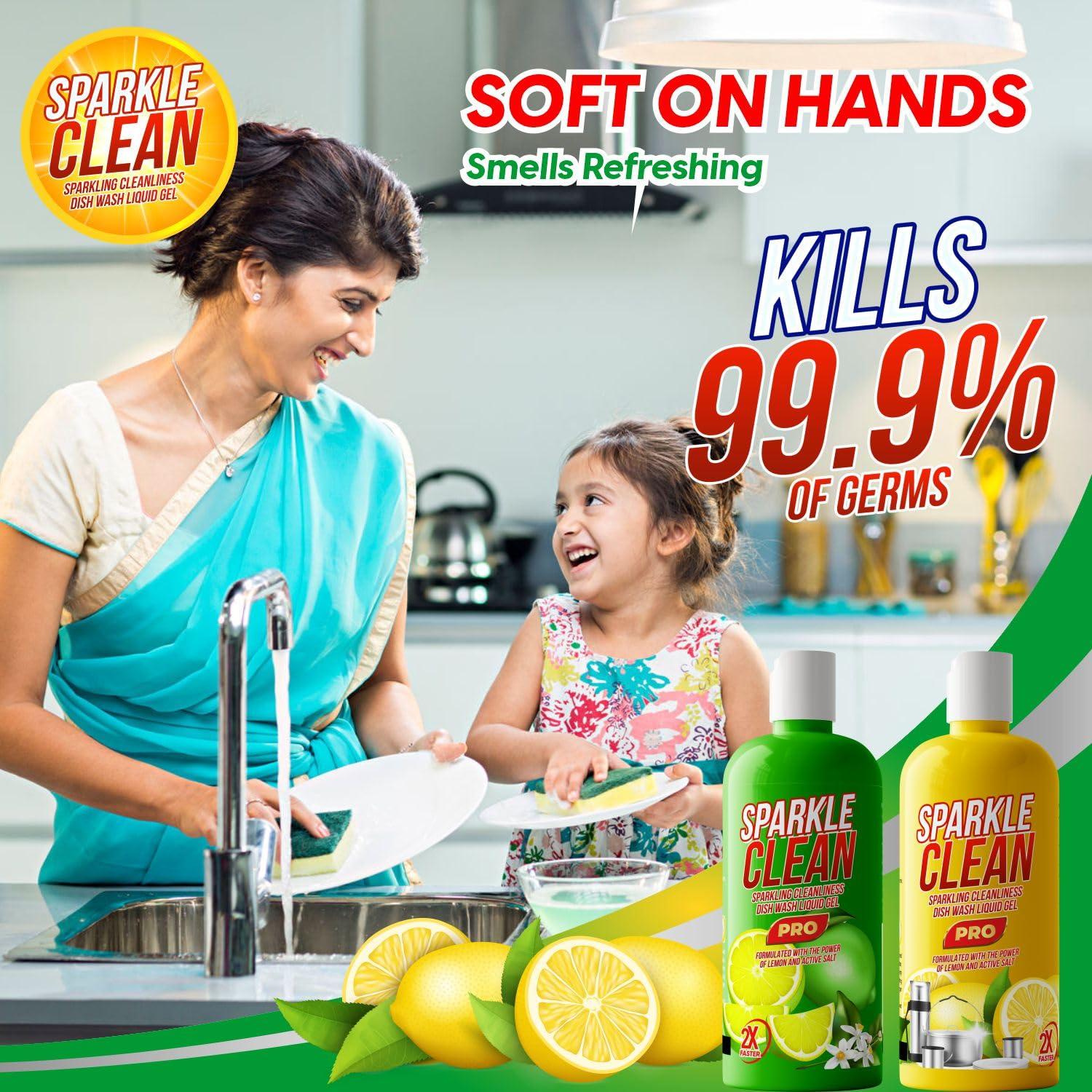 Parle Ropvatika Parle Ropvatika SparkleClean Dishwash Liquid Gel 1 Liter - Pack 3 Refill (1 Liter Pack 3, Orange (1) Lemon Yellow (1) Lemon Green (1))