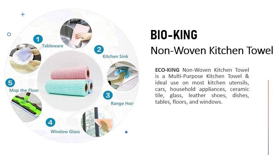 Bio King BIO-KING|Non-Woven Kitchen Towel|Washable & Reusable| 100% Natural and Ecofriendly | Premium Product for Complete Home Cleaning (Pack of 3 (240 Pulls))