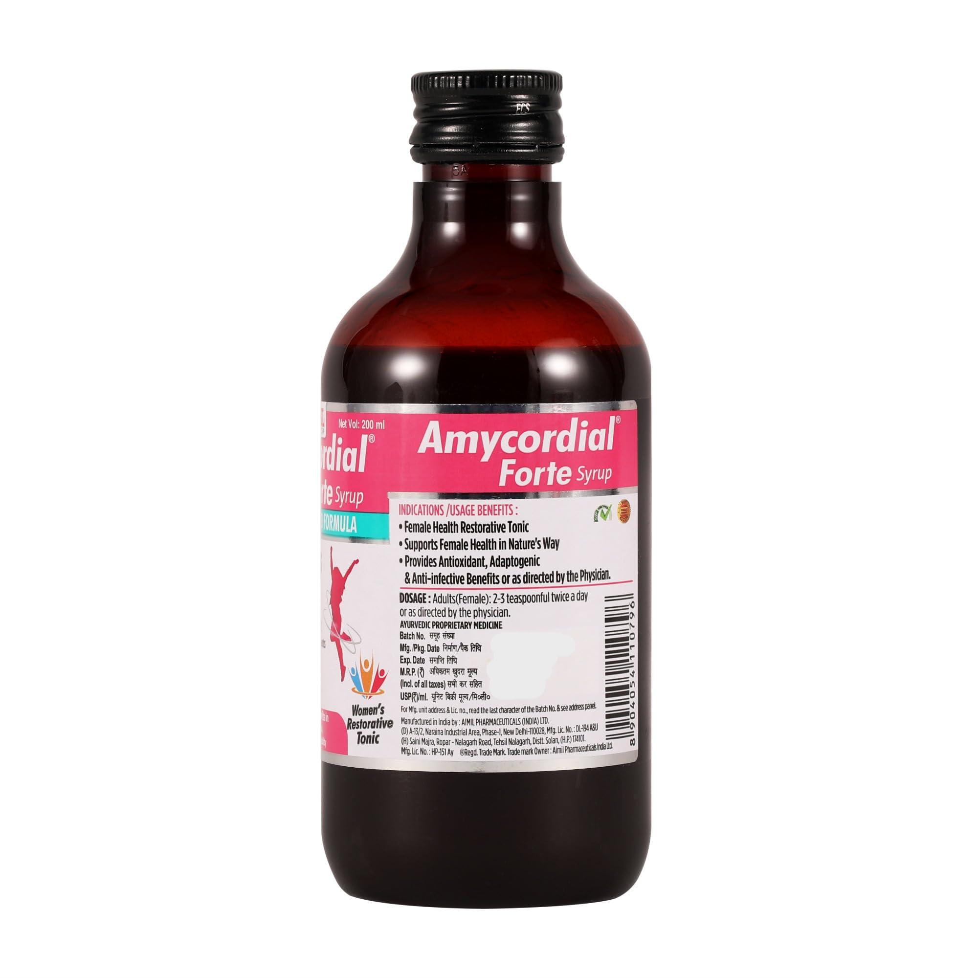 AIMIL AIMIL Amycordial Forte Syrup - 200ml | Women Wellness | Feminine Tonic | Enriched with Antioxidants | Ashoka, Lodhra, Shatavari