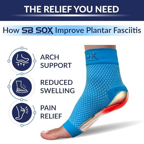 SB SOX SB SOX Compression Foot Sleeves for Men & Women - Best Plantar Fasciitis Socks for Plantar Fasciitis Pain Relief, Heel Pain, and Treatment for Everyday Use with Arch Support (Blue, Medium)