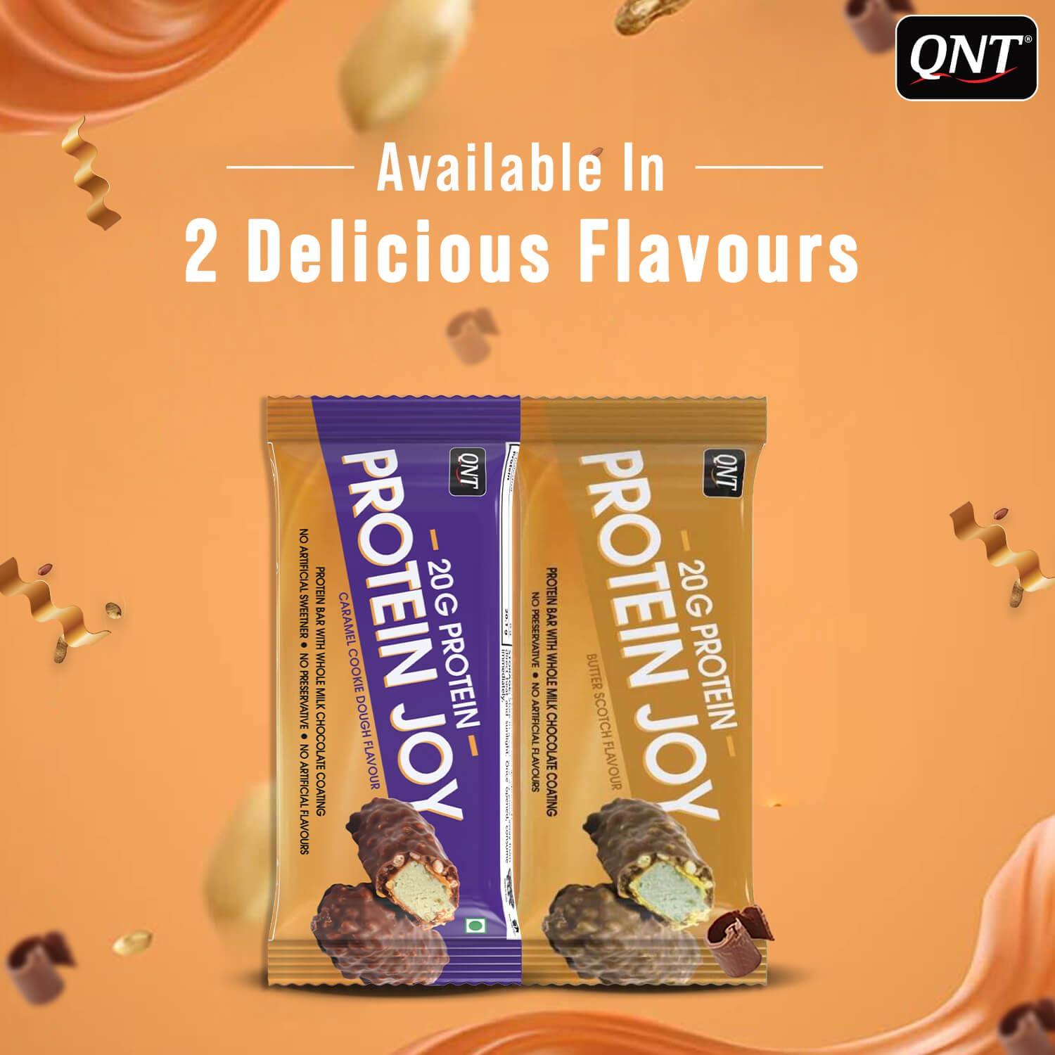 QNT QNT Protein Joy 20g Protein Bar + Caramel Cookie Dough | Promotes Muscle Growth | 100% Vegetarian |6 x 70g Bars (420g Pack)