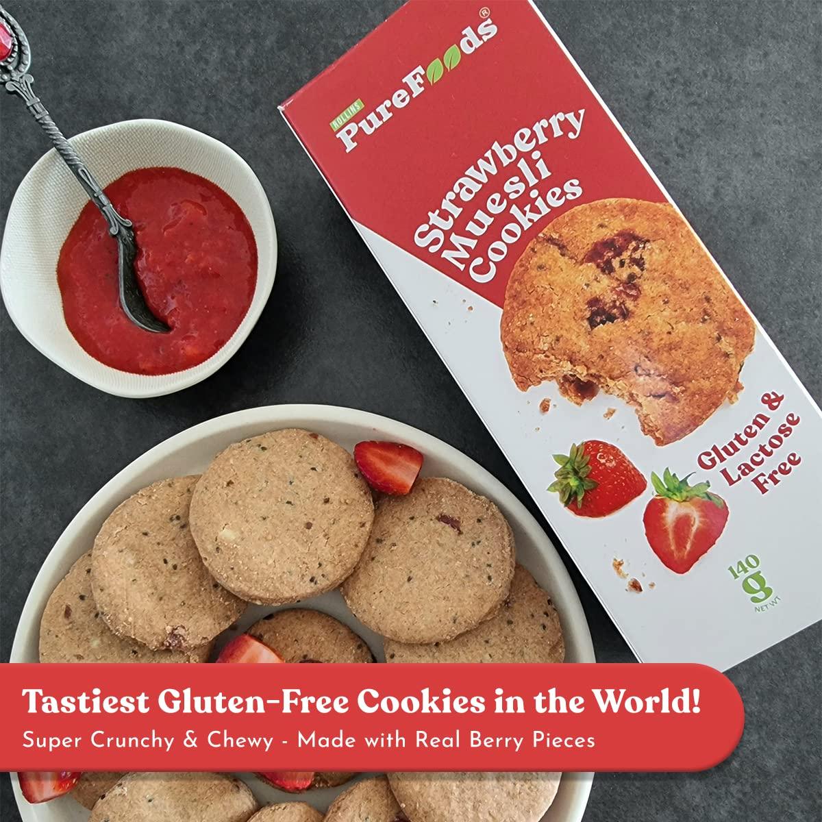 ROLLINS PureFoods PureFoods Strawberry Muesli Cookies | 100% Natural & Healthy | Gluten Free Protein Breakfast | Pack Of 1, 140g