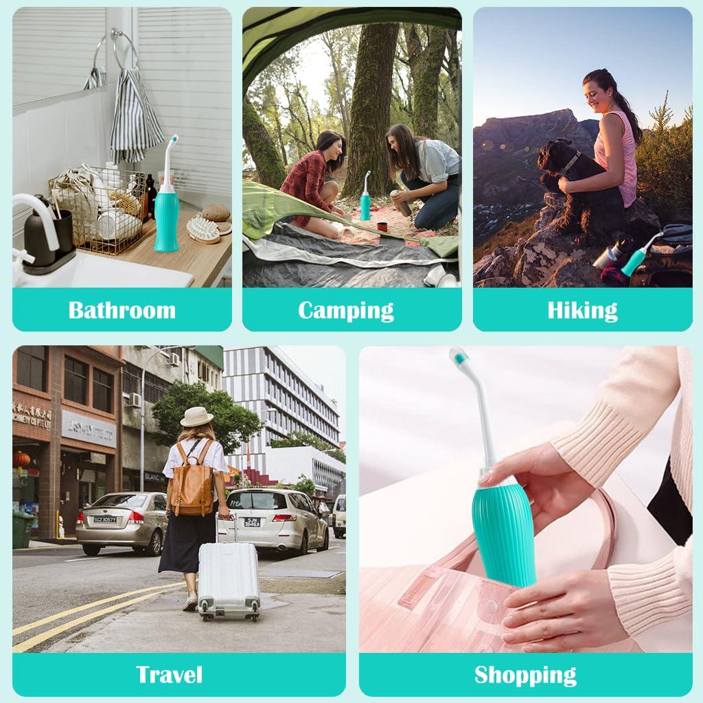 Hannea HANNEA 450ml Portable Retractable Travel Bidet with Bag/2 Nozzles for Toilet Handheld Postpartum Perineal Cleansing Childbirth Cleaner - for Outdoor,Camping,Personal Hygiene (Green)