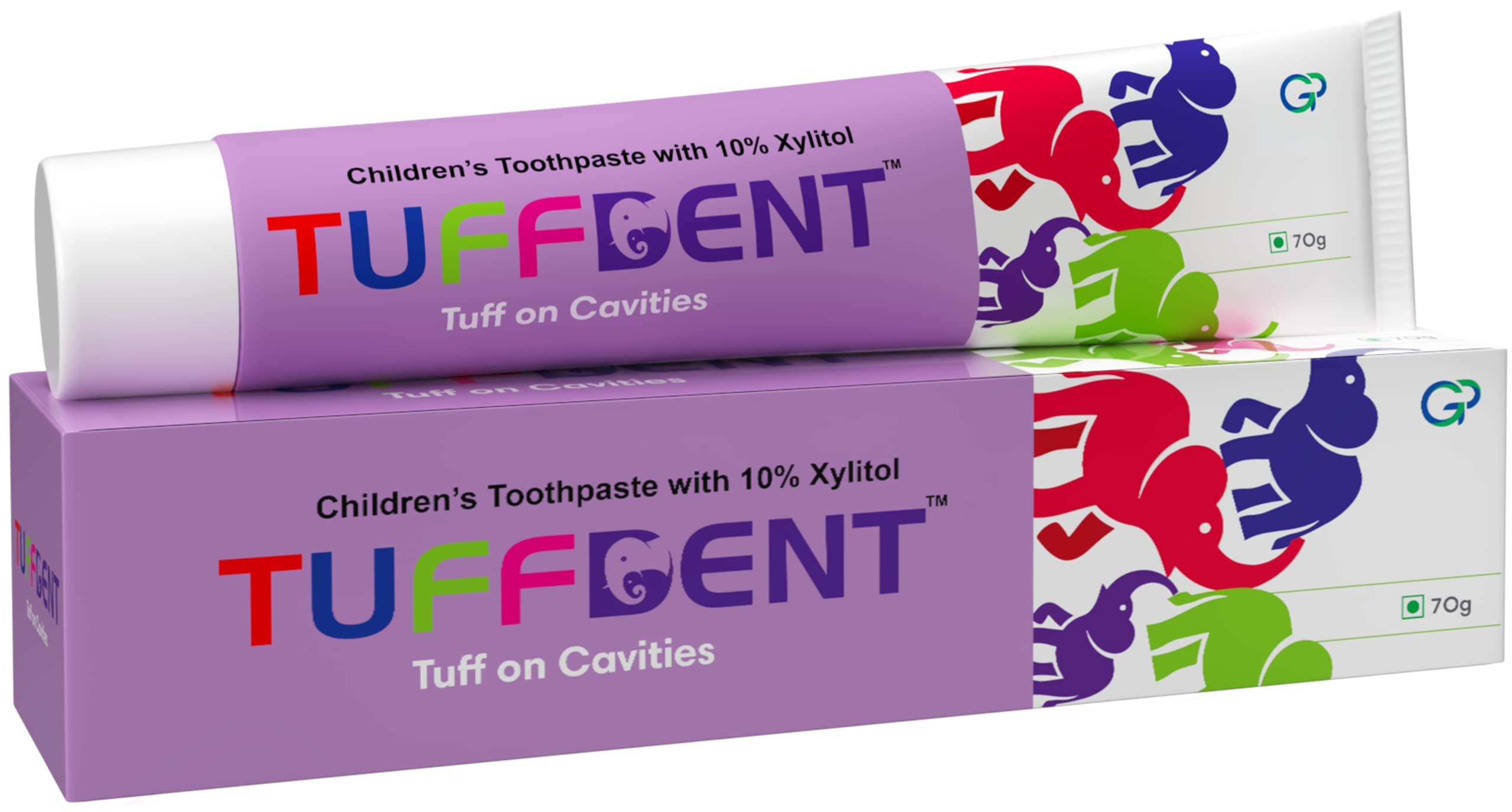Generic Tuffdent Kids Toothpaste with 10% Xylitol | Tuff on Cavities | Prevent Tooth Decay | Controls Plaque | Bubble Gum Flavour (Pack of 3) 70g per pack