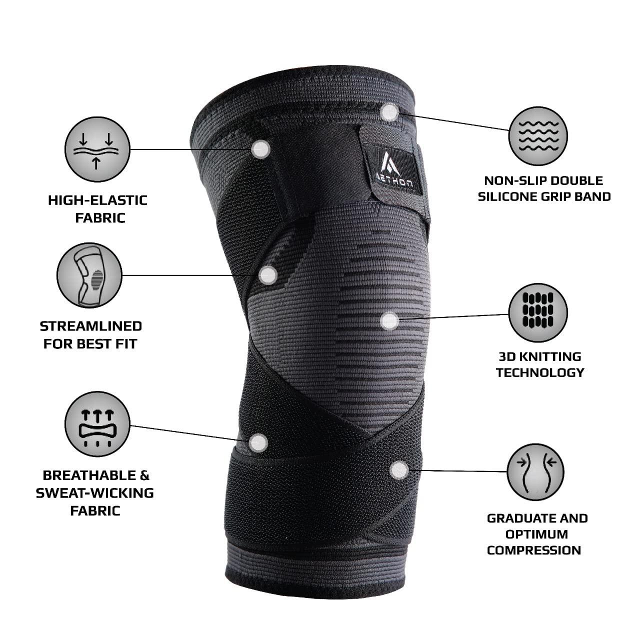 Aethon Aethon Knee Cap with Velcro Strap for Support & Pain Relief, Non Slip Professional Compression Sleeves for Knee Pain,Ligament Tear, Running,Work Out, Gym,Arthritis, ACL and Sports,Knee Brace 1 piece