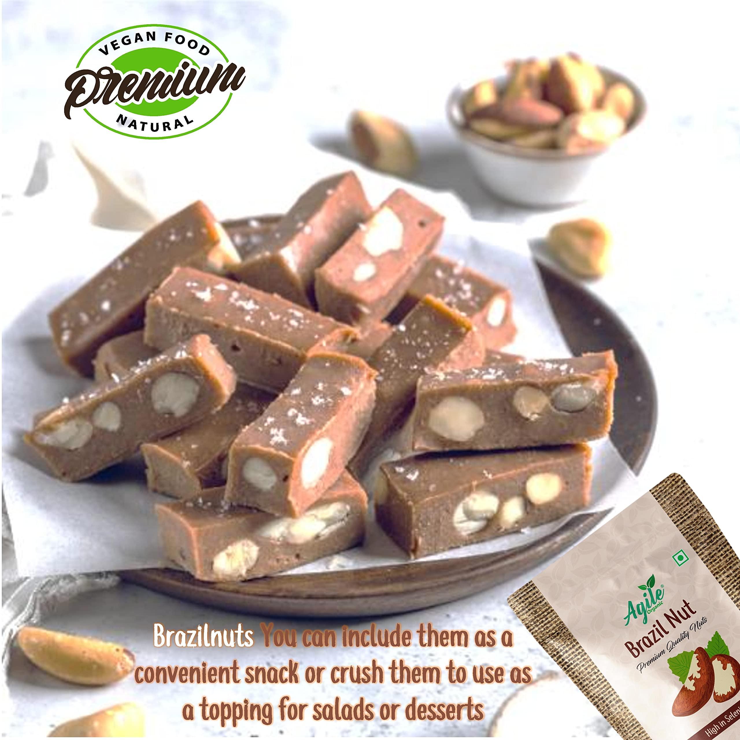 Agile Organic Agile Organic Jumbo Brazil Nuts 1kg | Whole, Raw and Unsalted | Immunity Boosting | Rich in Selenium and Magnesium (Grade A ++ Nuts, Premium Jumbo Size, Imported)