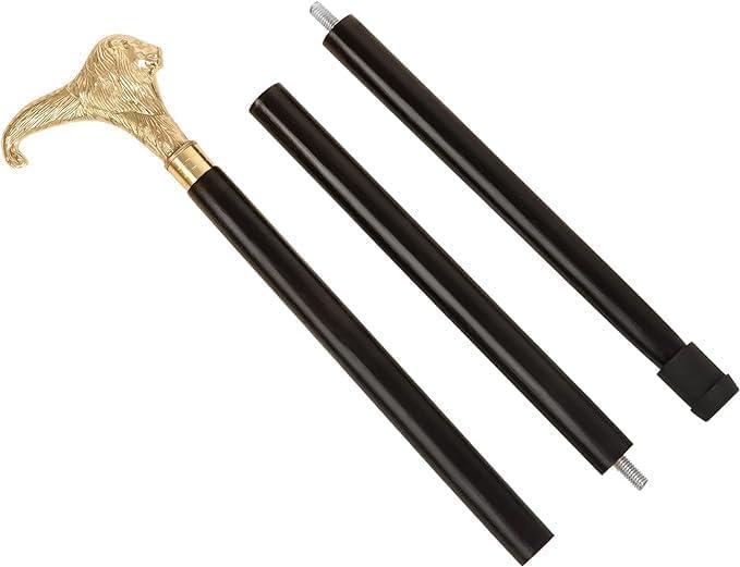 NavaFresh Basics Craft Villa Brass Lion Handle Cane Black Wooden Walking Stick Cane Handcrafted Wood Perfect Offering Cane for Men Women Senior Cane 3 Fold Fancy Cane