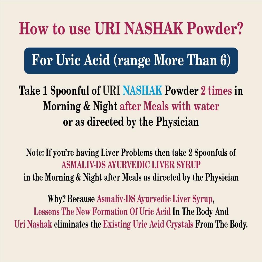 DR. ASMA HERBALS URI NASHAK POWDER Ayurvedic Uric Acid Control medicine | 100g POWDER with 60 Asmaliv-DS Liver Tablets for Fast Action Results | Dr. Asma Herbals (1972)