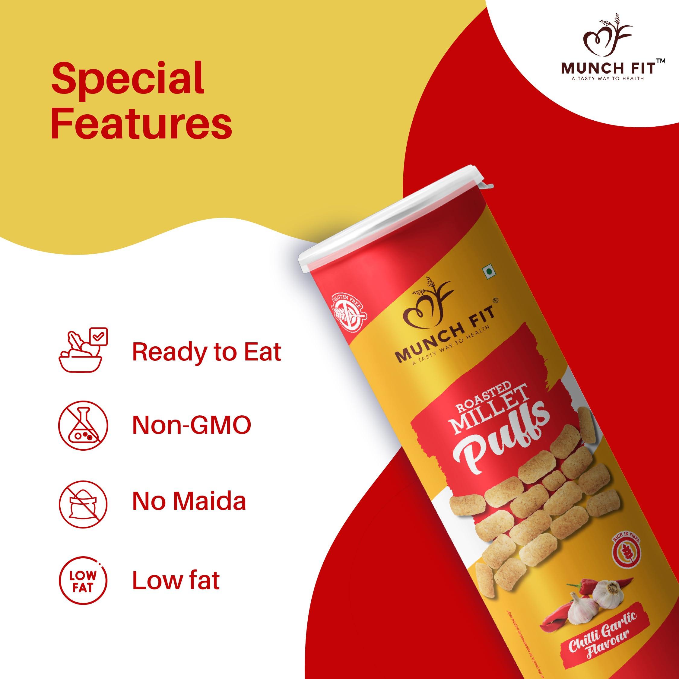 MUNCH FIT Munch Fit Healthy & Roasted Millet Snacks | 2 x 40g Tangy Tomato & 2 x 40g Chilli Garlic